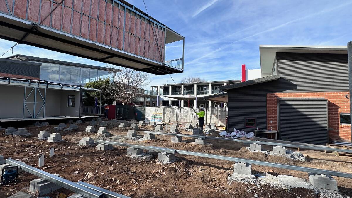 Prefabricated classrooms were installed at the Lyneham campus of Brindabella Christian College in July but a stop work notice has now been issued by Access Canberra. Picture supplied
