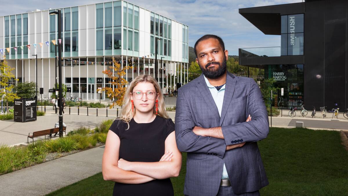 ANU alumni Camille Schloeffel and Arjun Mathilakath Madathil are signing on to an open letter calling for more action on sexual harassment and assault on campus. Picture: Sitthixay Ditthavong