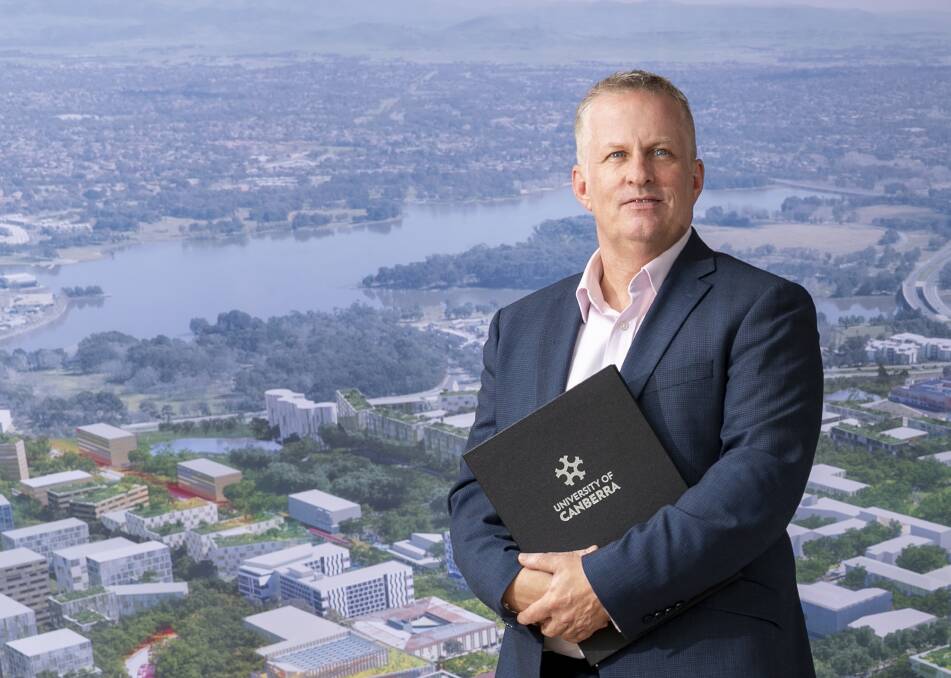University of Canberra vice-chancellor Paddy Nixon reveals the 20-year campus master plan. Picture: Keegan Carroll