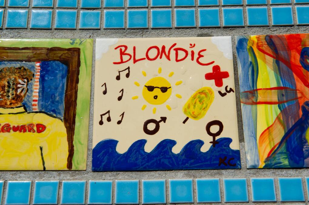 Kasey decorated a tile as part of a community mosaic to celebrate the pool's 75th anniversary. It features her nickname "Blondie" written in Tav's handwriting. Picture: Elesa Kurtz