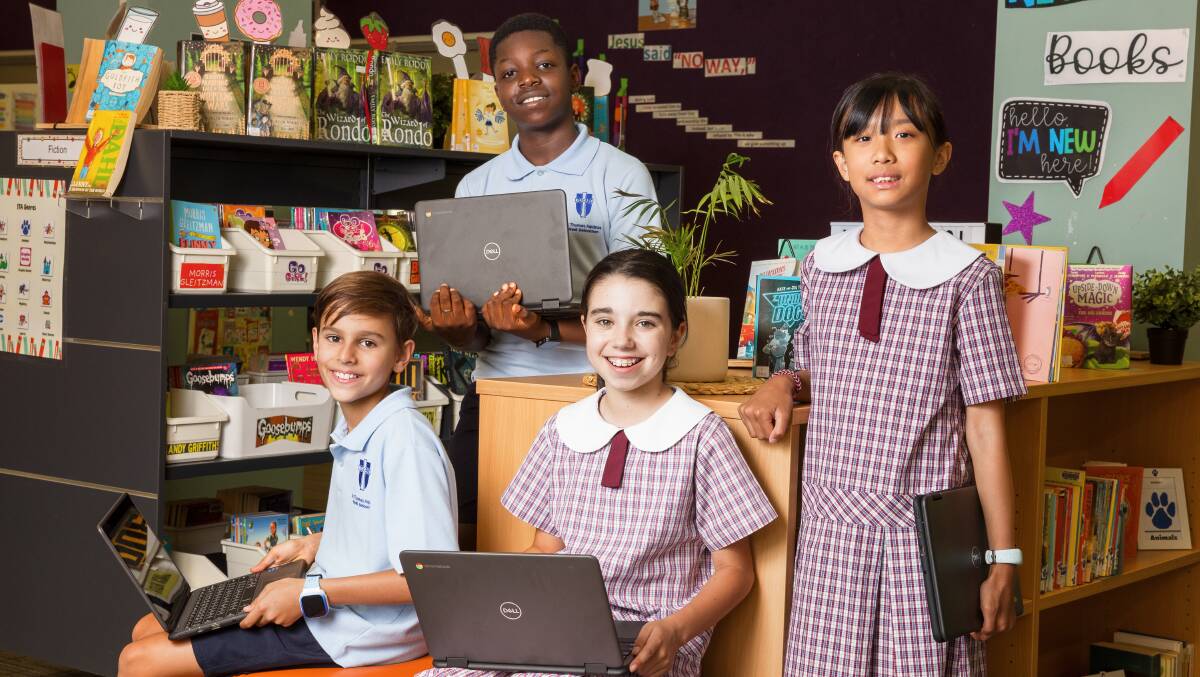 St Thomas Aquinas Primary School year 5 students Aseem Heckbarally, Tobenna Muoma, Jaana Crnjac and Louise Quizon will be taking the NAPLAN tests from Wednesday. Picture by Sitthixay Ditthavong