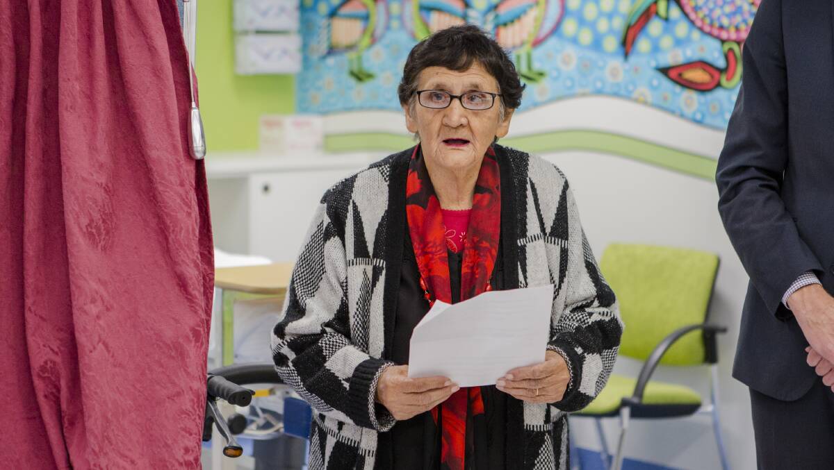 Ngunnawal Elder Aunty Agnes Shea at the official opening of new paediatric emergency department ward at Canberra Hospital in 2016. Picture by Jamila Toderas