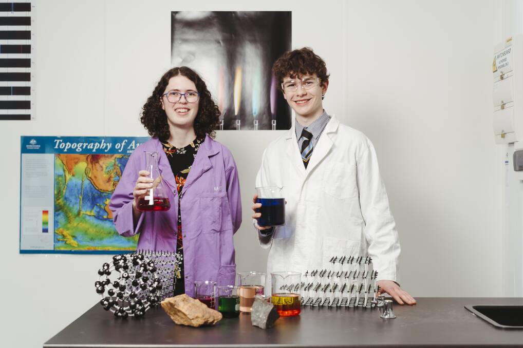 Narrabundah College student Alexandra Vickery and Canberra Grammar student James Monro have been selected to represent Australia at the International Science Olympiad. Picture: Dion Georgopoulos