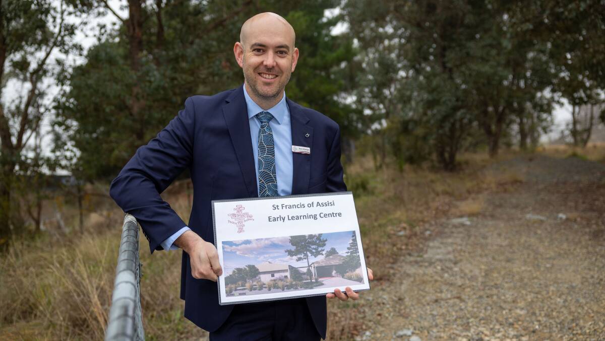 St Francis of Assisi Primary School Calwell principal Sean Rutledge at the site where the new early learning centre will be built. Picture by Gary Ramage