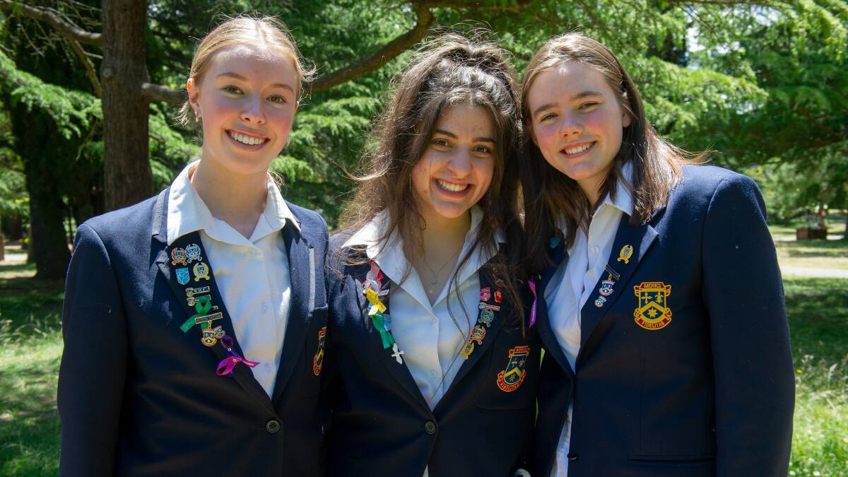 Freya Spring, Alyssia Borgia and Colette Paterson were in year 12 at Merici College this year and found out their ATARs this week. Picture by Elesa Kurtz