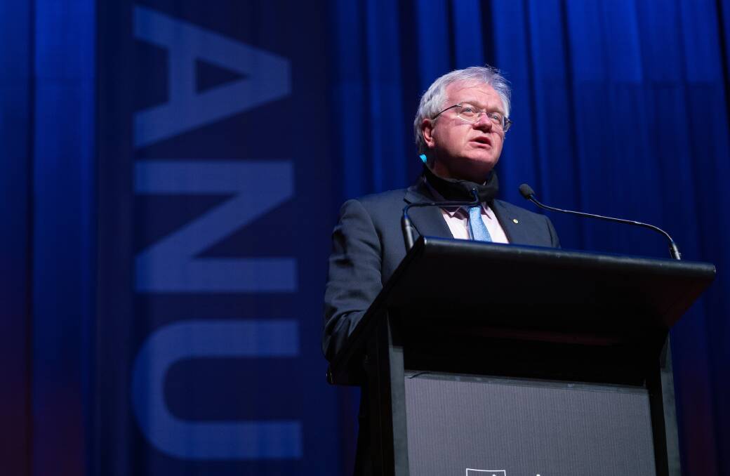 Australian National University vice-chancellor Brian Schmidt speaks during Foundation Day at Llewellyn Hall. Picture: Lannon Harley/The Australian National University