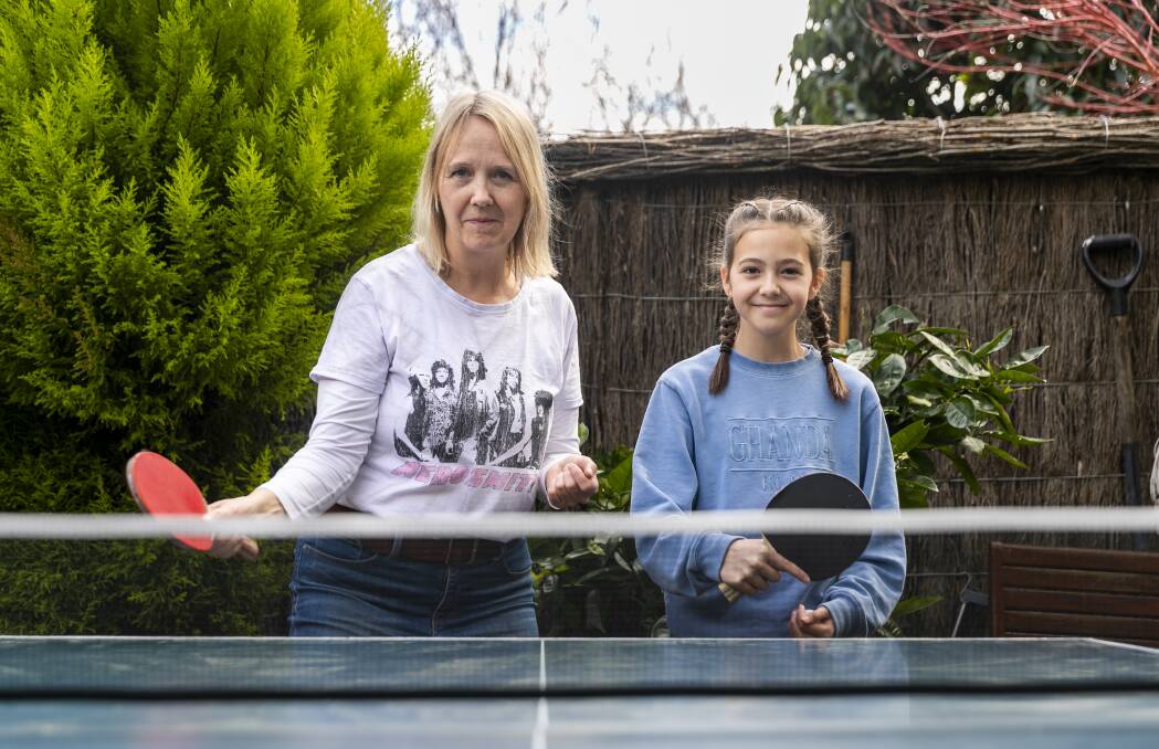 Ulrika Ericksson and her daughter, Stella Posa, 11, are playing table tennis every day during lockdown to have fun during a difficult time. Picture: Keegan Carroll