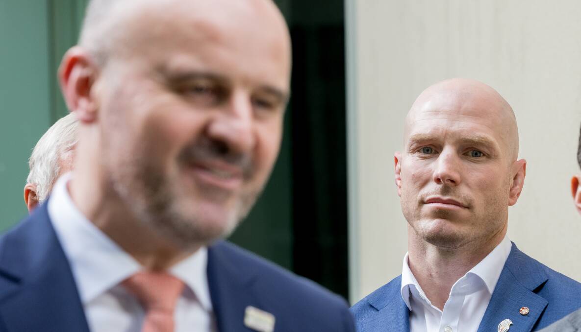 Senator David Pocock, right, has inspired speculation in the ACT's Legislative Assembly where Andrew Barr, left, is Chief Minister. Picture by Sitthixay Ditthavong