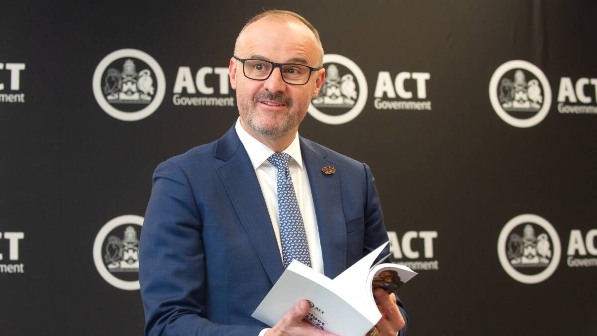 Chief Minister Andrew Barr with the ACT budget outlook on Tuesday. Picture by Sitthixay Ditthavong