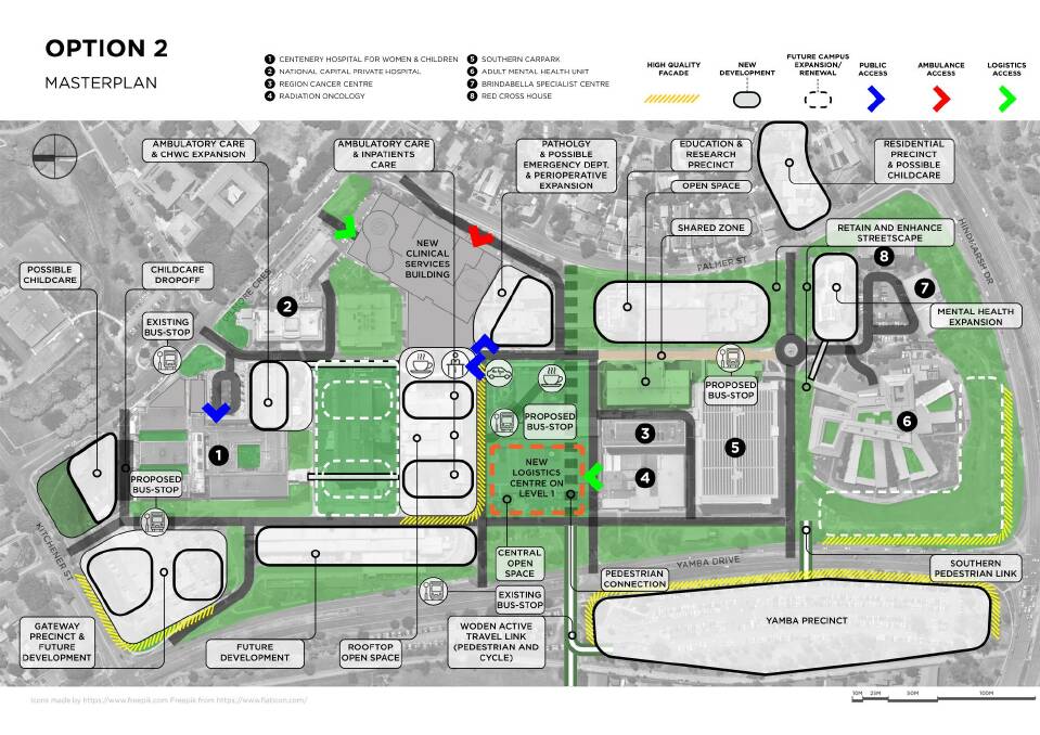 Option 2: Feedback has been sought on two possible masterplans for the Canberra Hospital campus. Picture: ACT government