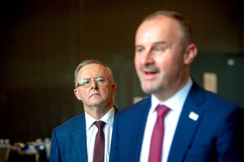 Anthony Albanese, left, and Andrew Barr on Saturday. Picture: Elesa Kurtz