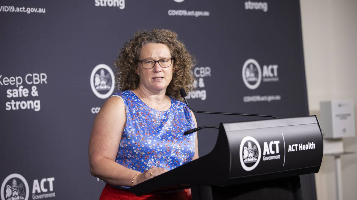 Dr Kerryn Coleman on January 5, when the chief health officer last addressed a press conference on the COVID-19 situation in the ACT. Picture: Keegan Carroll