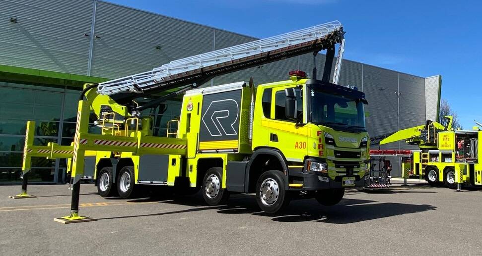 The 42-metre Rosenbauer aerial firefighting appliance, pictured in an ACT government photograph in September 2020. Picture supplied