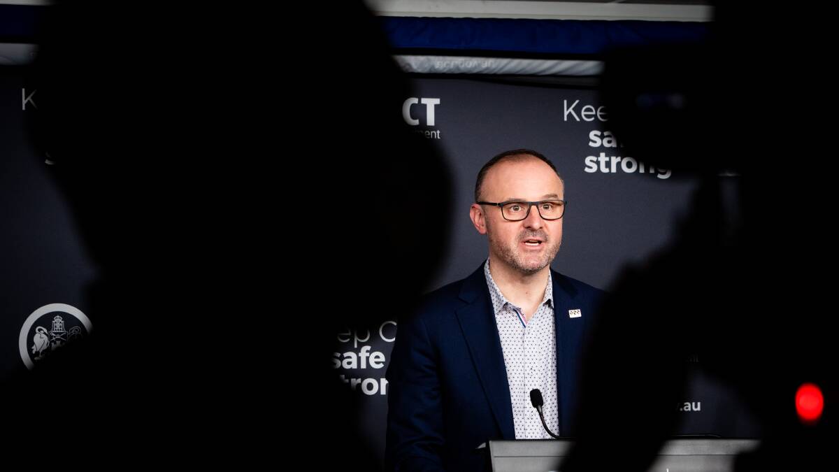 Chief Minister Andrew Barr fronts the media during the ACT"s lockdown. Picture: Elesa Kurtz