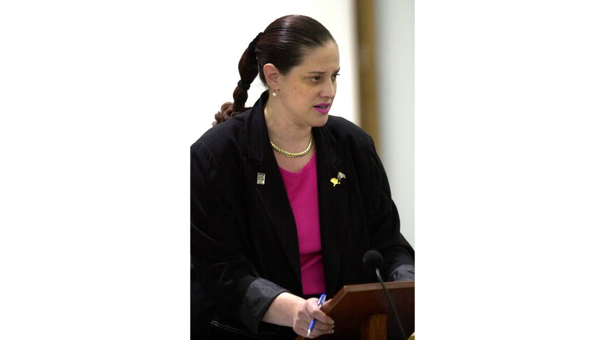 Helen Cross addresses the Legislative Assembly in 2002. Picture: Kym Smith