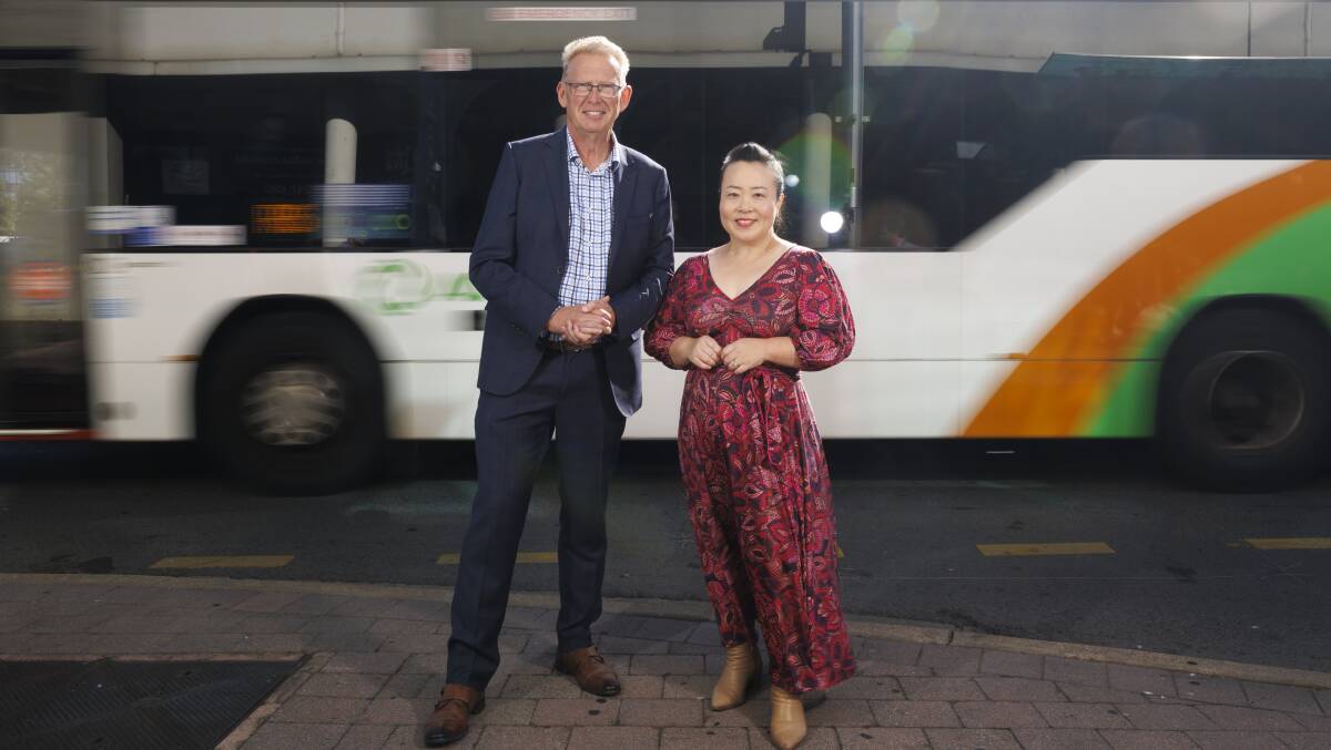 Mr Parton and Ms Lee in the City Interchange on Tuesday. Picture by Keegan Carroll