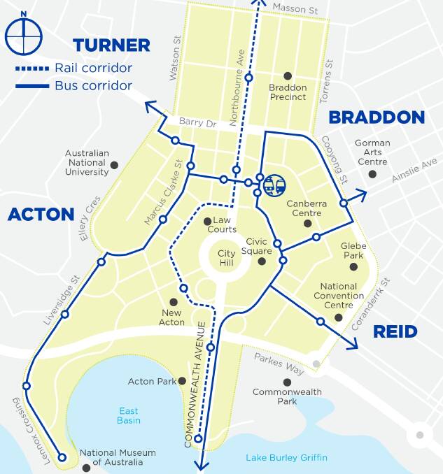 The Canberra Liberals' proposed fare-free travel zone in Canberra's city centre. Picture supplied