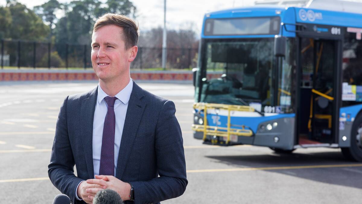 Transport Minister Chris Steel at the new Turner bus layover on Wednesday. Picture: Sitthixay Ditthavong