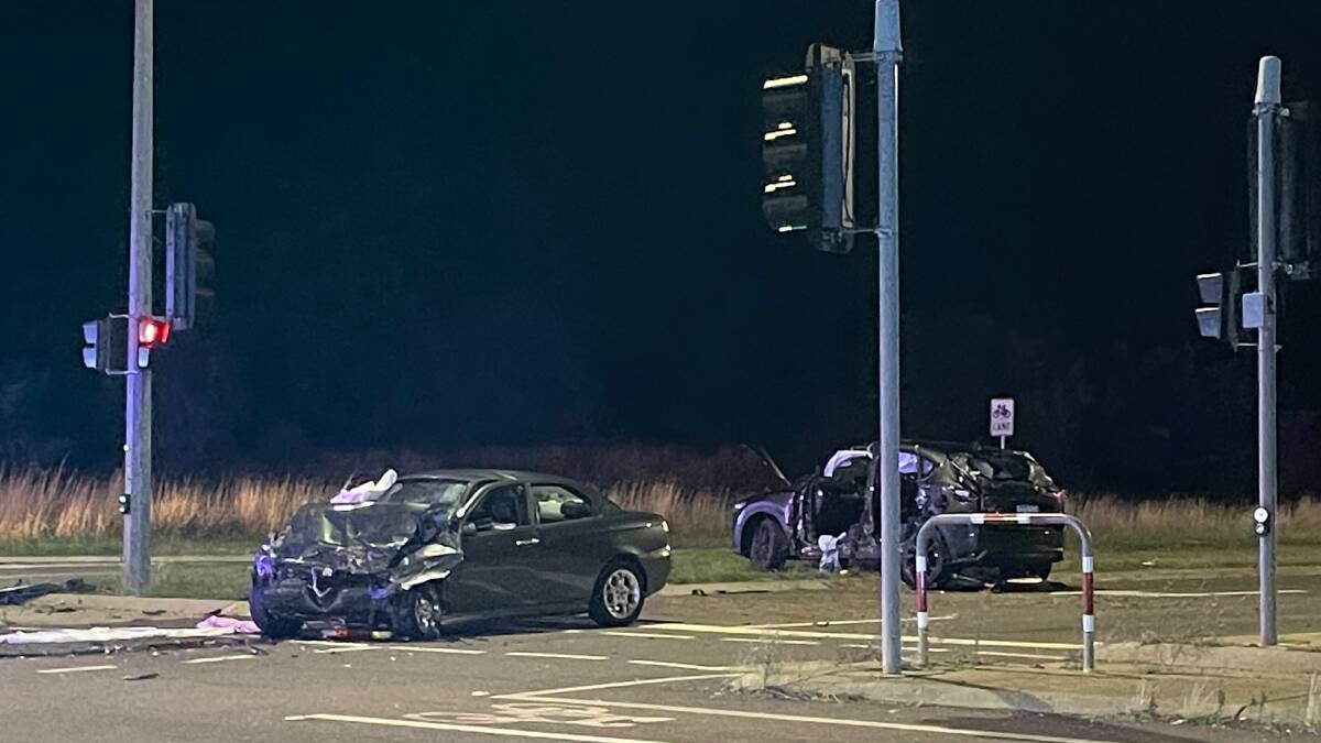 Two cars involved in the collision in Canberra's north on Saturday night. Picture by Keegan Carroll