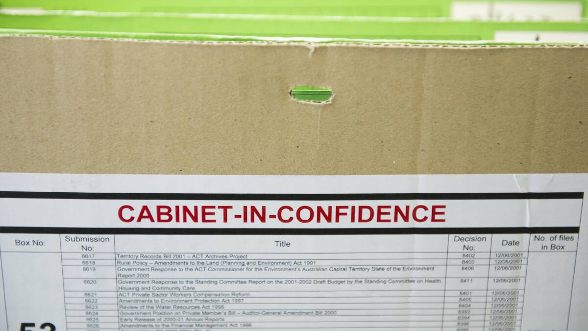 A box of ACT cabinet papers, pictured in 2012. Picture by Rohan Thomson