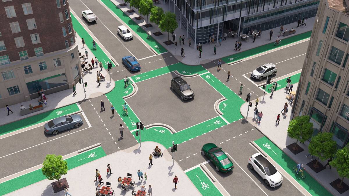 Separated areas for cyclists and walkers are to become standard on future Canberra intersections, under a draft plan. Picture supplied