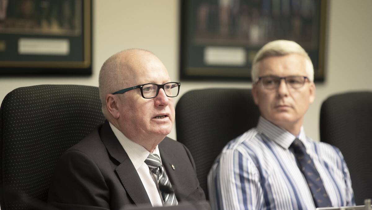 Planning Minister Mick Gentleman, left, with the ACT's chief planner, Ben Ponton, at a previous Assembly inquiry. Picture: Sitthixay Ditthavong