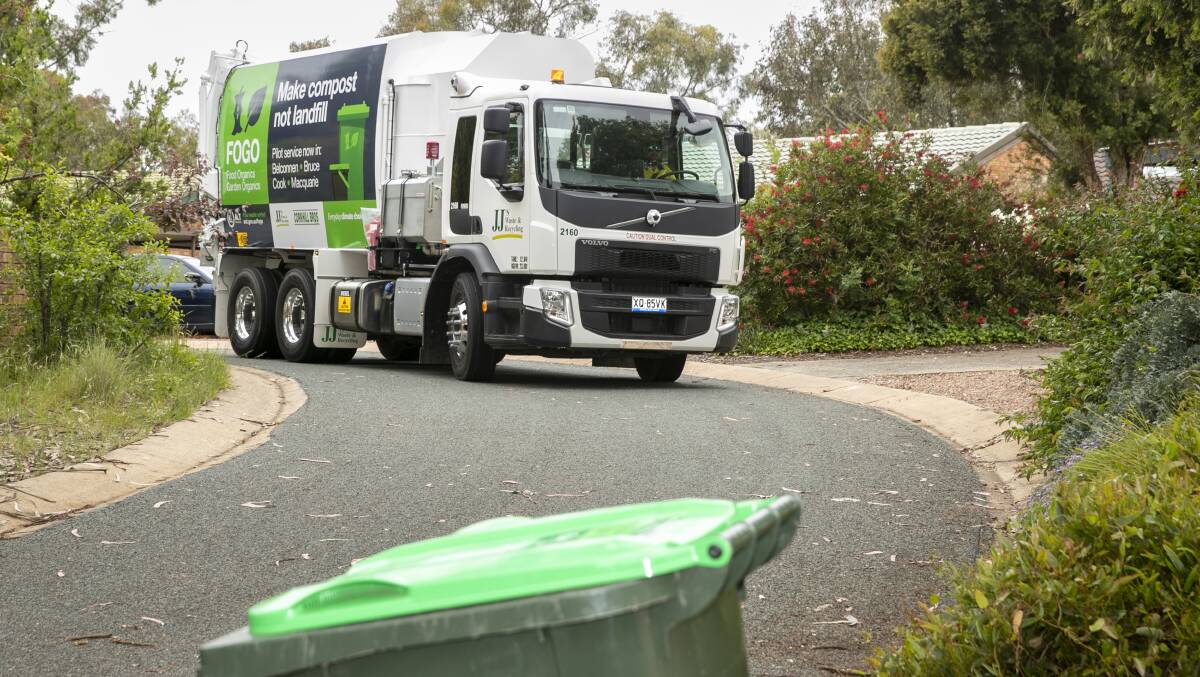 Rubbish is collected fortnightly for particpants in an ACT organic waste trial, a change that could be rolled out city wide. Picture: Keegan Carroll