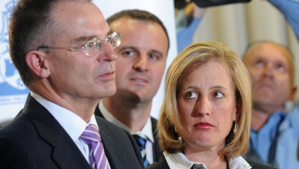 Chief minister Jon Stanhope, Andrew Barr and treasurer Katy Gallagher at the 2010 ACT budget lock up. Picture: Graham Tidy
