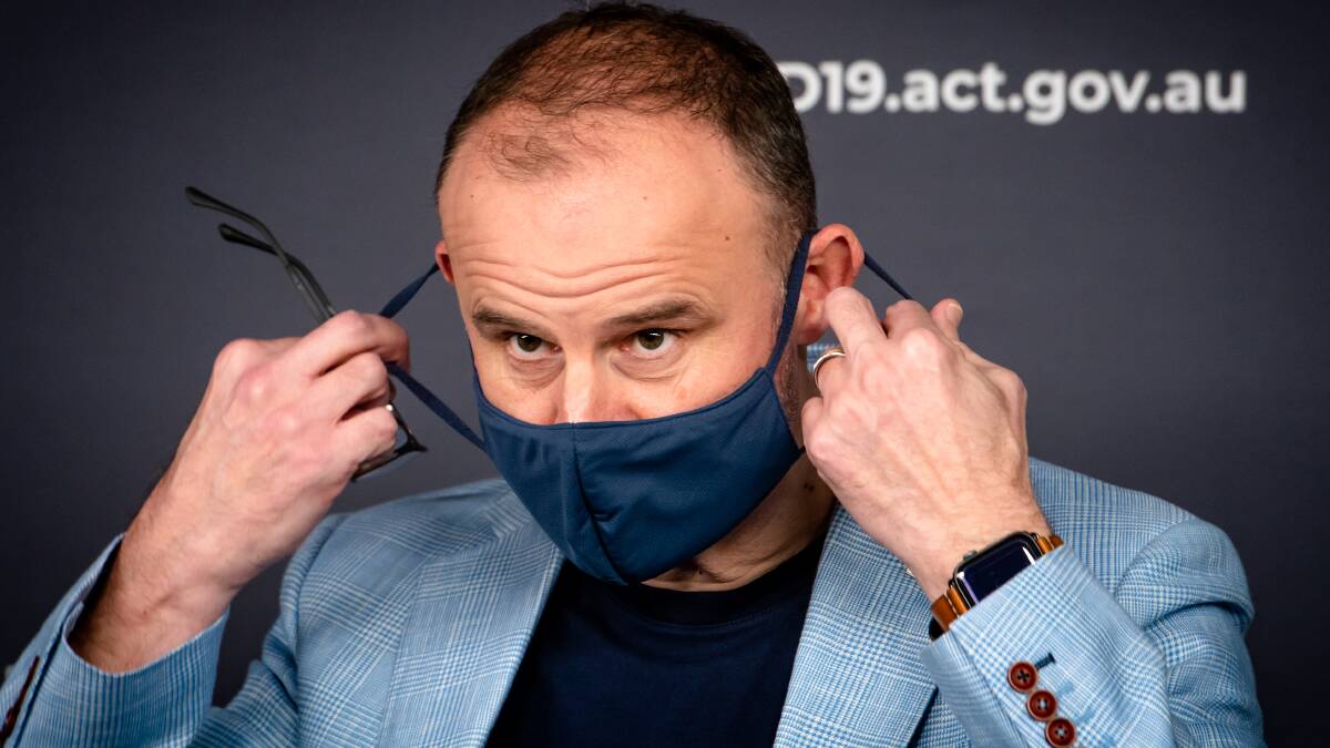 Chief Minister Andrew Barr, pictured on Saturday, says health authorites quickly worked out the ACT lockdown would be longer than seven days. Picture: Elesa Kurtz