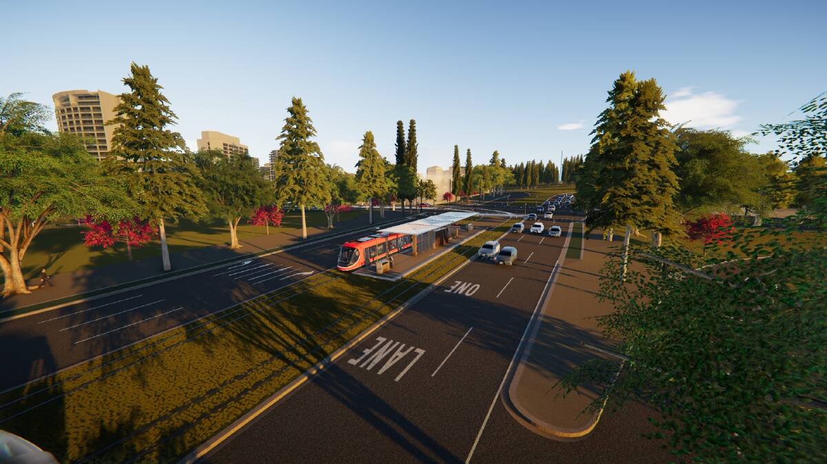 An artist's impression of light rail after London Circuit is raised following a period of signifcant disruption in the city. Picture supplied