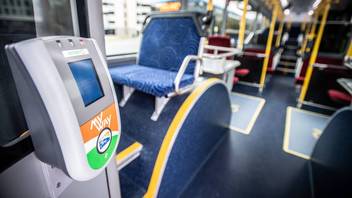A MyWay card reader on a Transport Canberra bus. Picture by Karleen Minney