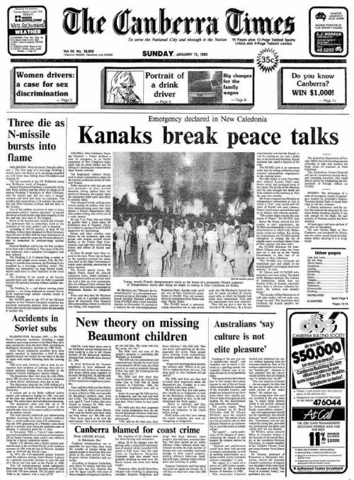 The front page of The Canberra Times on January 13, 1985.