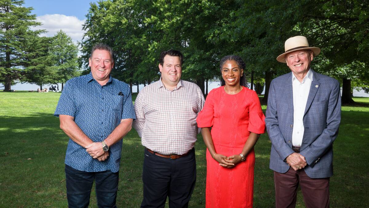 Liberal candidates for Ginninderra, from left, Darren Roberts, Joe Prevedello, Chiaka Barry and Peter Cain. Absent: Elizabeth Kikkert. Picture by Sitthixay Ditthavong
