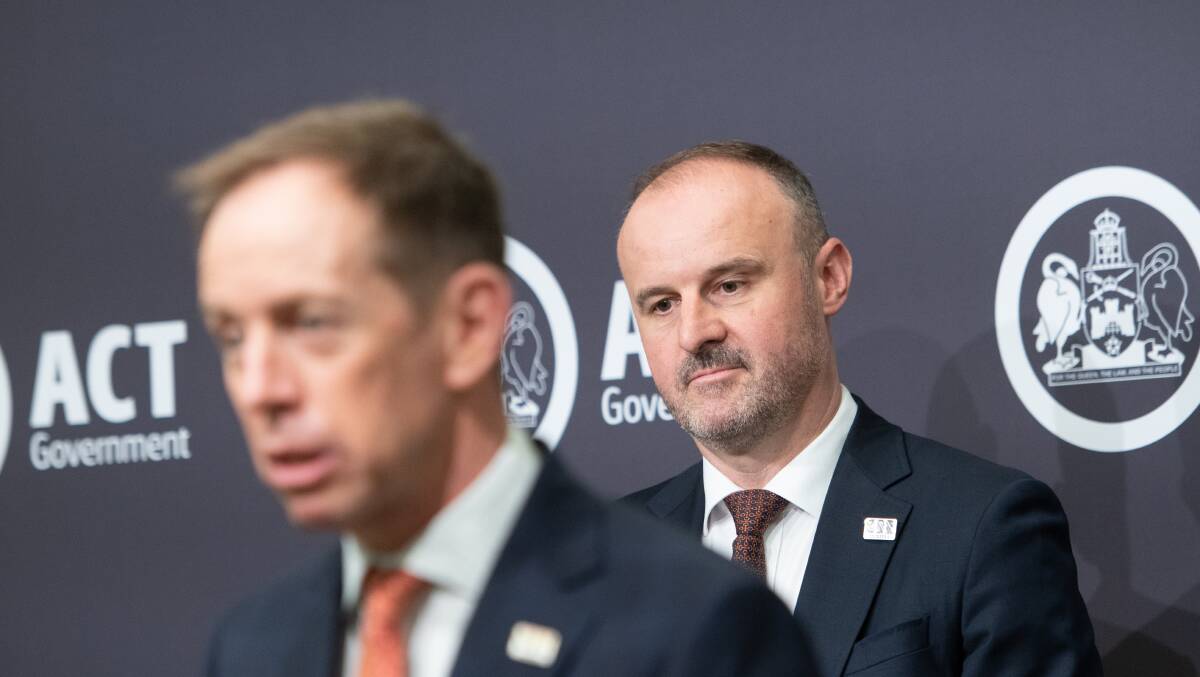 ACT Attorney General Shane Rattenbury, left, and Chief Minister Andrew Barr, pictured in January 2023. Picture by Elesa Kurtz