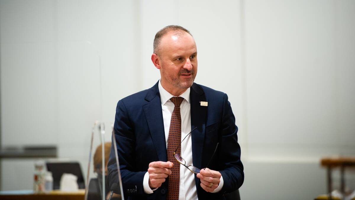 Chief Minister Andrew Barr speaks in the Legislative Assembly after delivering the mid-year budget review on Thursday. Picture: Elesa Kurtz