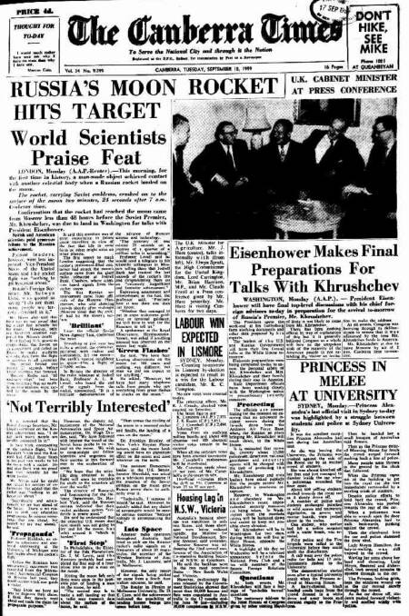 The Canberra Times front page for September 15, 1959.