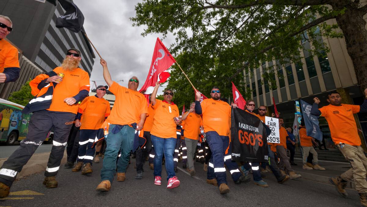 General service officers and CFMEU members marched on the Legislative Assembly in December 2022, calling for a pay rise. Picture by Sitthixay Ditthavong