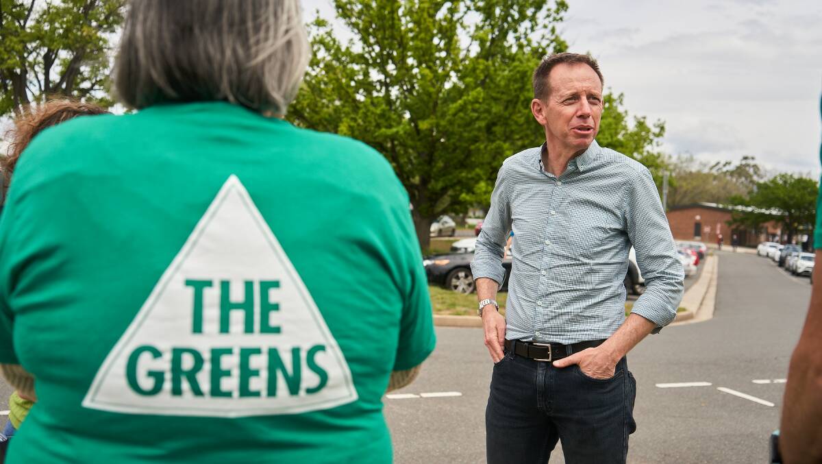 ACT Greens leader Shane Rattenbury on the territory election campaign trail in October 2020. Picture: Matt Loxton