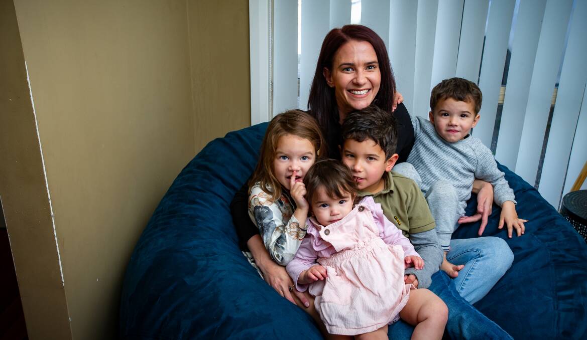 Amy Iacullo, with her children Valentina, 1, Matteo, 4, Mia, 6, and Romeo, says Canberra playgrounds do not meet the requirements of parents with special needs children. Picture: Elesa Kurtz