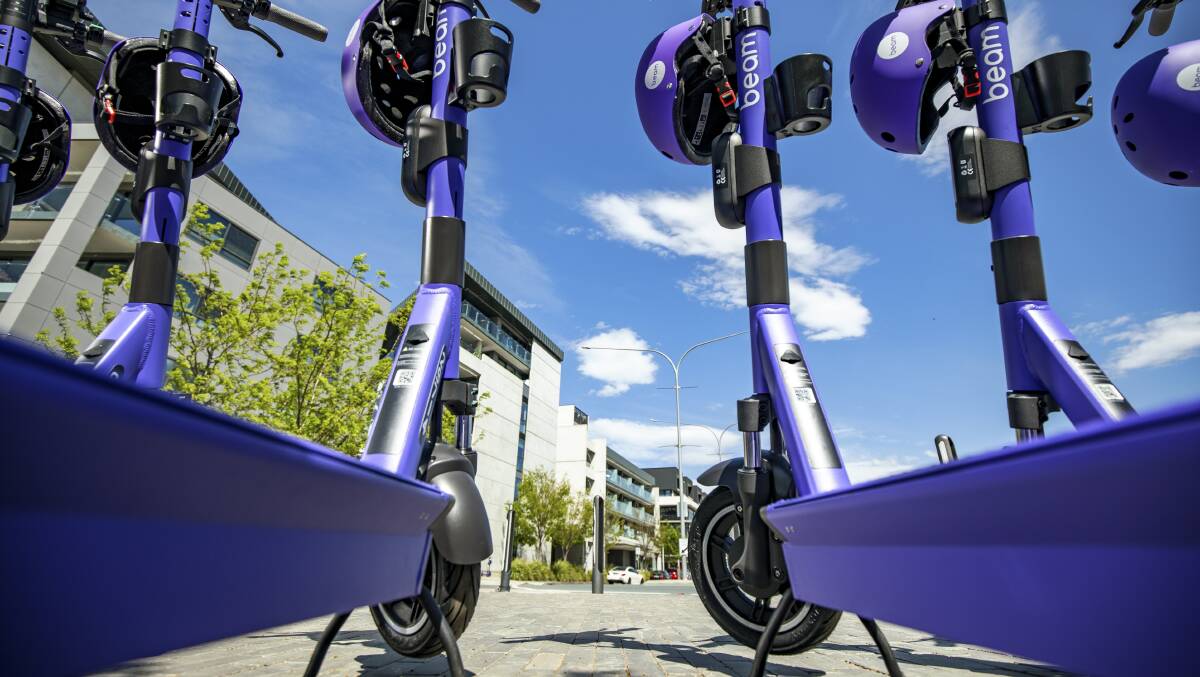 Beam, one of two public e-scooter operators in Canberra, could be forced to impose curfews to limit the chance of drunk people taking a scooter for spin. Picture: Sitthixay Ditthavong