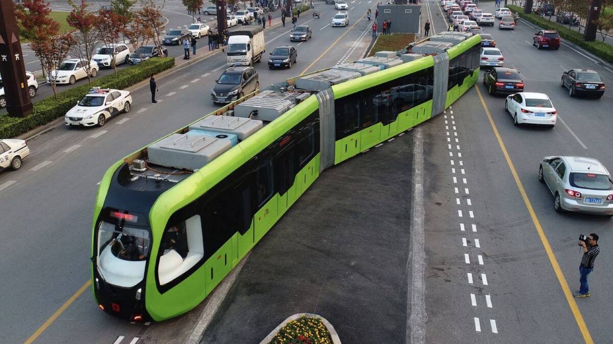 A trackless tram in Zhuzhou, China, of a kind proponents say will come to take precedence over light rail. Picture: Supplied