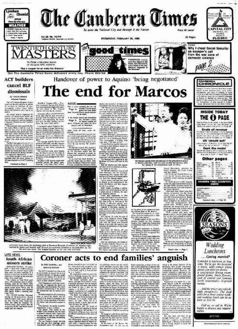 The front page of The Canberra Times on February 26, 1986.