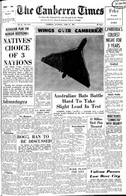 The Canberra Times' front page on June 24, 1961.
