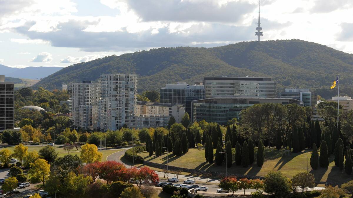 The ACT wants to make City Hill, right, into a popular park in Canberra's centre. Picture by Graham Tidy 
