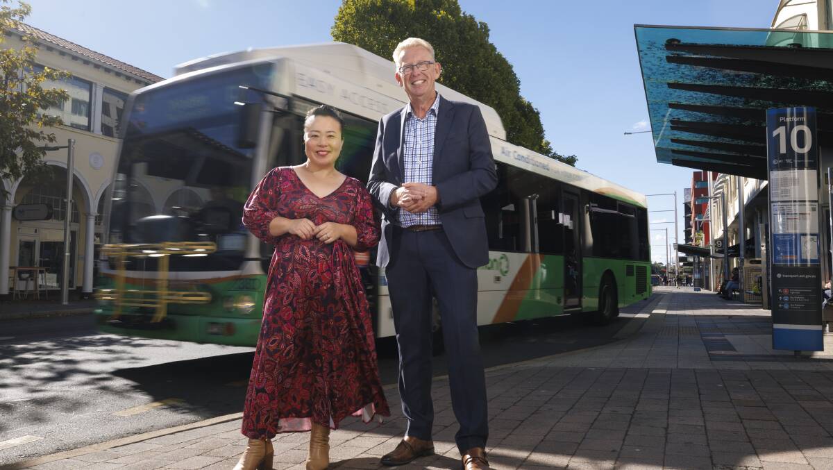 Opposition Leader Elizabeth Lee, left, and Mark Parton in the City Interchange on Tuesday. Picture by Keegan Carroll