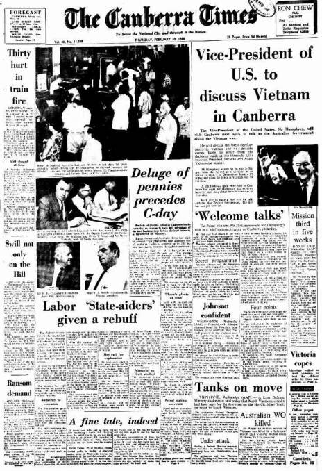 The front page of The Canberra Times on February 10, 1966. 
