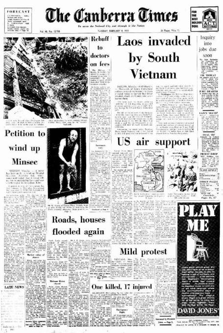 The front page of The Canberra Times on February 8, 1971.