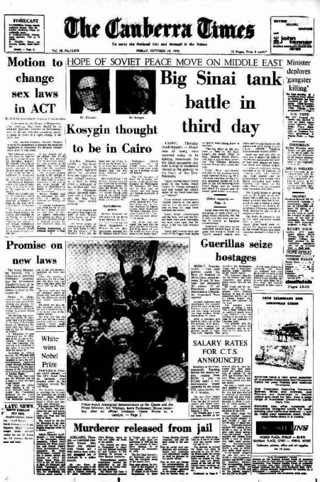 The front page of The Canberra Times on October 19, 1973.