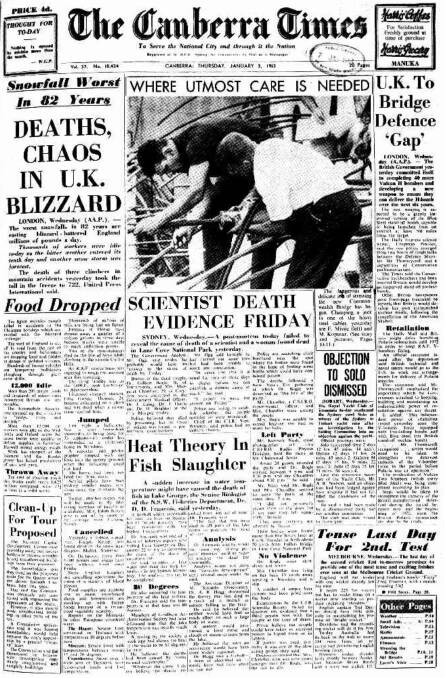 The front page of The Canberra Times on January 3, 1963.