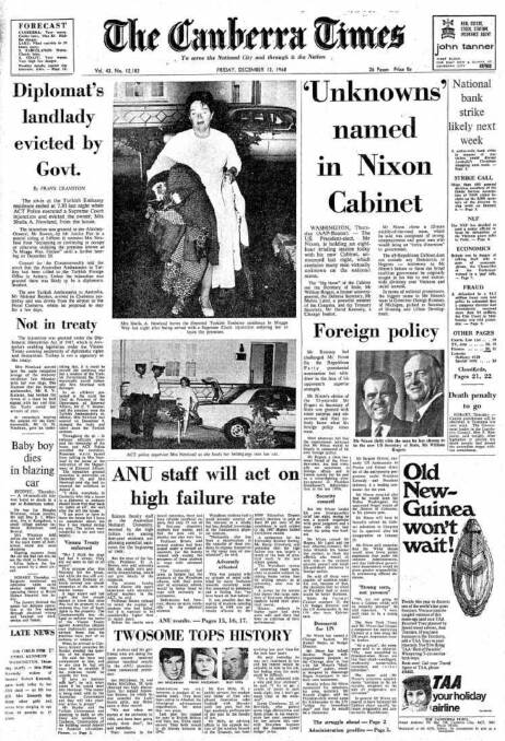 The front page of The Canberra Times on December 13, 1968.